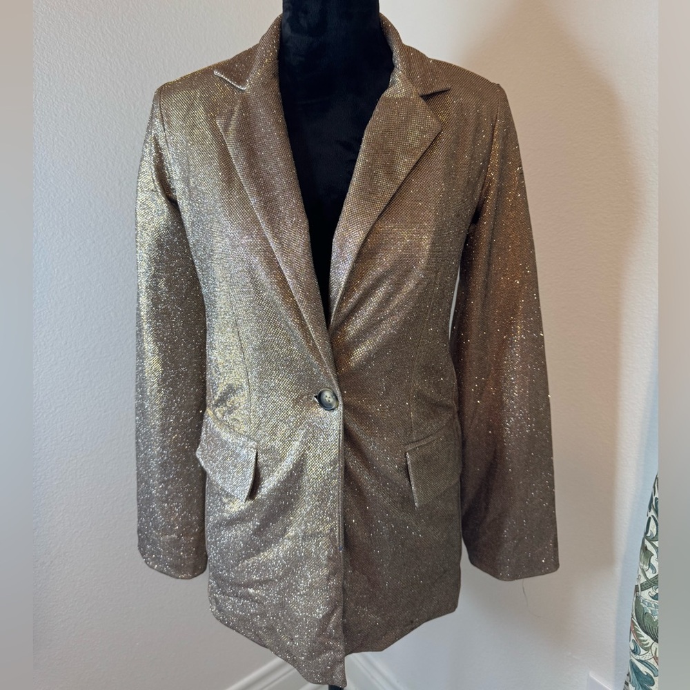 NWT Wild Fable Shimmering Gold Blazer Size XXS lose-fitting